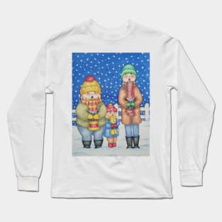 cute illustration of carol singers in the snow at Christmas Long Sleeve T-Shirt